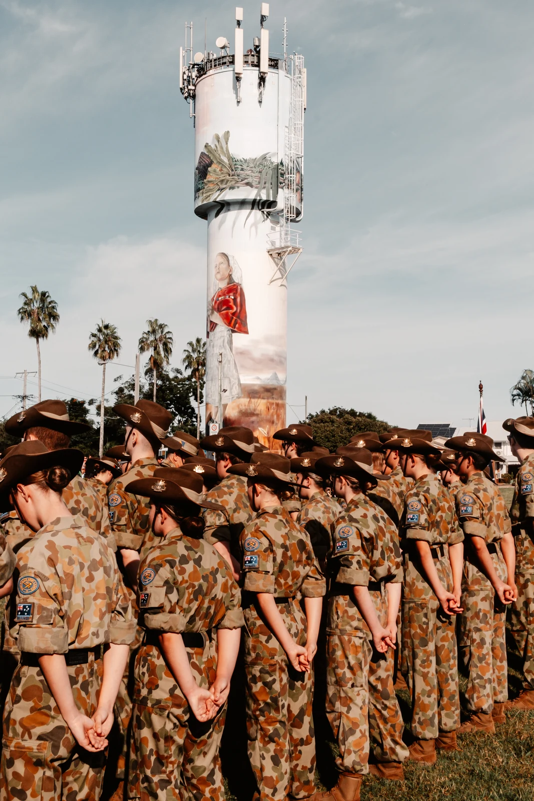 Uniformed cadets gathered at an ANZAC Day commemoration